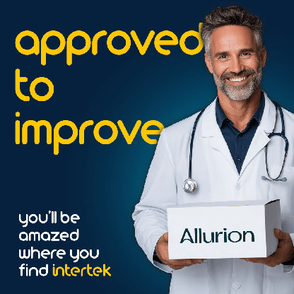 A doctor holding a box labeled Allurion