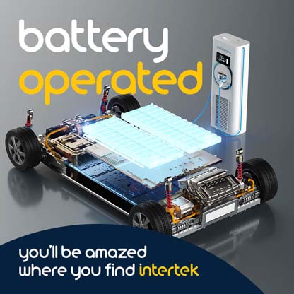 A cut-away view of the battery system for an electric vehicle while plugged into a charging station